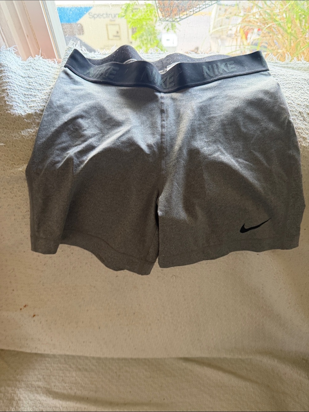 Nike Women's Gray Athletic Shorts with Logo Waistband